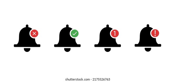 Set of four bells icons. message error, unsent message, sent message and incoming message. For use on websites and logos. Vector illustration.

