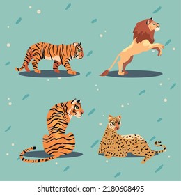set of four big felines