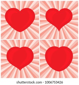Set of four big Red Hearts. Romantic love symbol of valentine day. Vector illustration.
