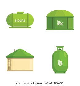 Conjunto de quatro unidades de armazenamento de biogás, apresentando diferentes projetos de energia renovável