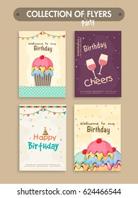 Set of four Birthday Party flyers or invitation cards design.