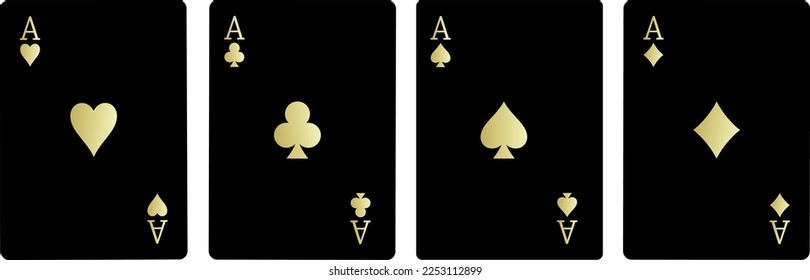 Set of four black aces playing cards suits. Winning poker hand. Set of hearts, spades, clubs, and diamonds ace	
