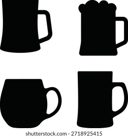 Un conjunto de cuatro siluetas de taza de cerveza negra en diferentes Orientaciones