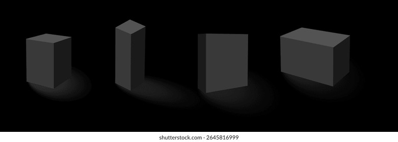 Conjunto de quatro caixas em branco pretas. Modelos de caixa para seu design. Ilustração vetorial.