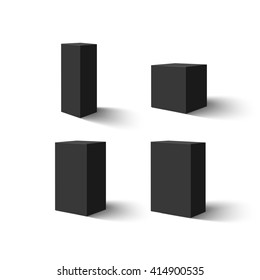 Set of four black blank boxes.  Box templates for your design. Vector illustration.