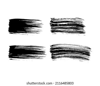 Set of four black brush strokes. Hand drawn ink spots isolated on white background. Vector illustration