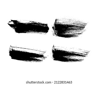 Conjunto de cuatro pinceladas negras. manchas de tinta dibujadas a mano aisladas sobre fondo blanco. Ilustración del vector