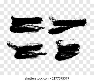 Set of four black brush strokes. Hand drawn ink spots isolated on transparent background. Vector illustration