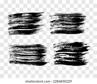 Conjunto de cuatro pinceladas negras. Manos trazadas de tinta aisladas sobre fondo transparente. Ilustración del vector
