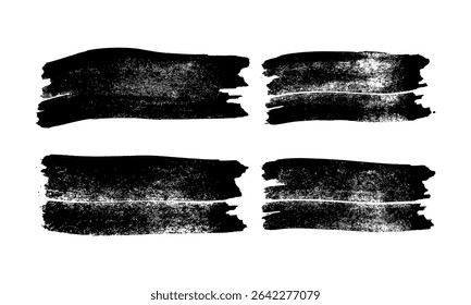 Satz von vier schwarzen Pinselstrichen. Handgezeichnete Tintenflecken einzeln auf weißem Hintergrund. Vektorgrafik