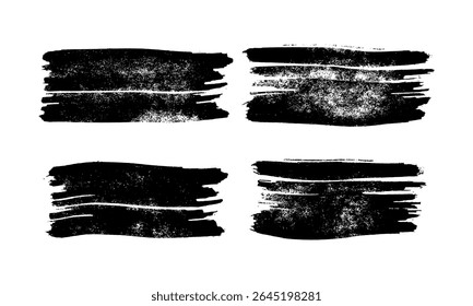 Set of four black brush strokes. Hand drawn ink spots isolated on white background. Vector illustration
