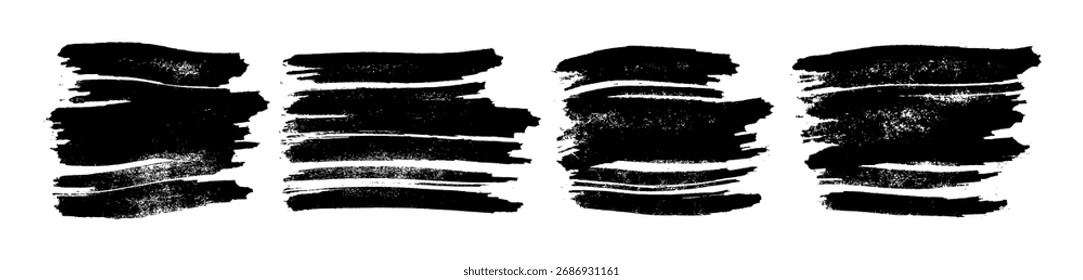 Conjunto de quatro pinceladas pretas. Manchas de tinta desenhadas à mão isoladas no fundo branco. Ilustração vetorial