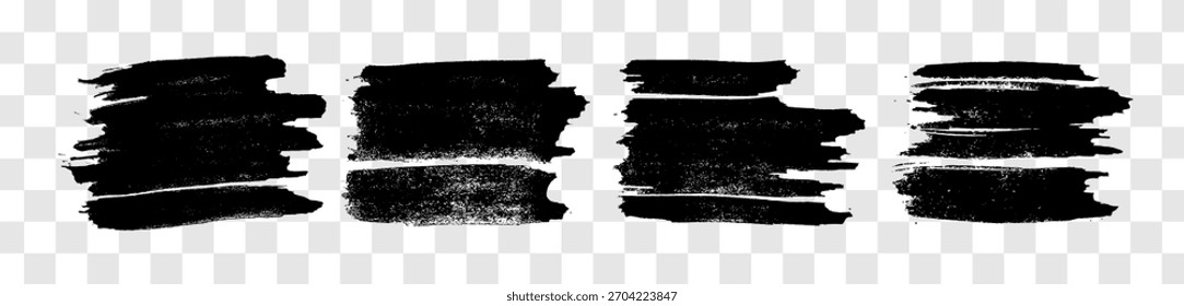 Conjunto de quatro pinceladas pretas. Manchas de tinta desenhadas à mão isoladas sobre fundo transparente. Ilustração vetorial