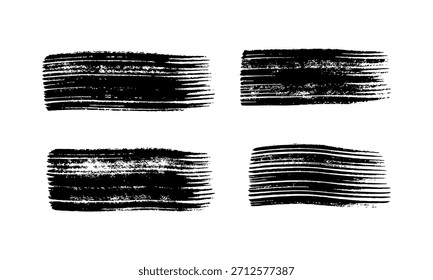 Satz von vier schwarzen Pinselstrichen. Handgezeichnete Tintenflecken einzeln auf weißem Hintergrund. Vektorgrafik