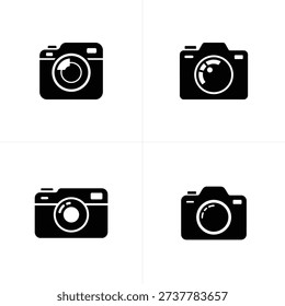 A set of four black camera icons with white outlines on a clean white background