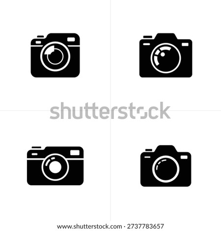 A set of four black camera icons with white outlines on a clean white background