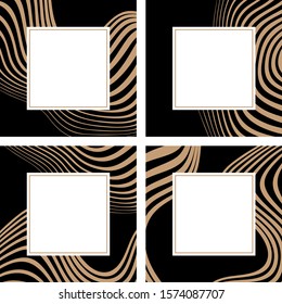 Set of four black cards, templates with gold lines ornament