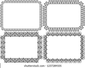 Set of four black decorative flower frames with interwoven lines isolated on the white background, vector as a design postcards