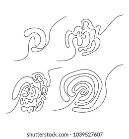 Set of four black doodle complicated mazes. Lineart labyrinth symbols of varying difficulty level for children book, business or education presentation design