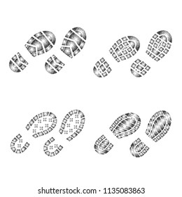 Set of four black dotted shoes silhouettes isolated on white background