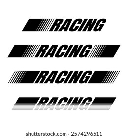 Set of four black flat racing decals with different halftone lines and sample text