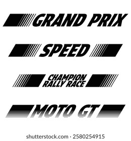 Set of four black flat racing decals with different halftone lines and sample text