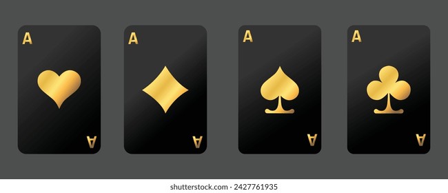 Juego de cuatro palos de cartón dorado negro. Juego de póquer, concepto de juego. Diseño de casino. Ilustración de vector