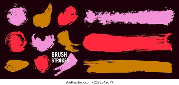 Set of four black grunge banners for your design. Abstract painted colored background templates. Horizontal banners. Handmade brush strokes colorful. Vector grunge design elements. Long text boxes.