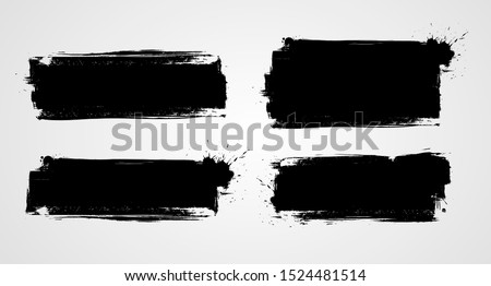 Set of four black grunge banners for your design. Abstract painted background templates. Horizontal banners