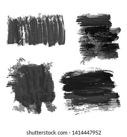 Set of four black hand drawn ink stains. Ink spots isolated on white background. Vector illustration