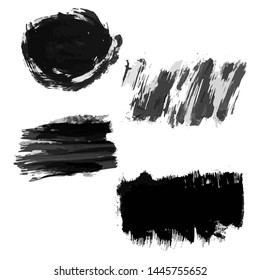 Set of four black hand drawn ink stains. Ink spots isolated on white background. Vector illustration