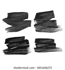 Set of four black hand drawn ink stains. Ink spots isolated on white background. Vector illustration