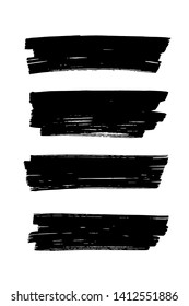 A set of four black ink backgrounds. Hand-drawn by brush. Isolated on white background. Vector illustration