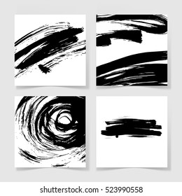 set of four black ink brushes grunge square pattern, hand drawing background collection for your design, brush strokes element vector illustration 