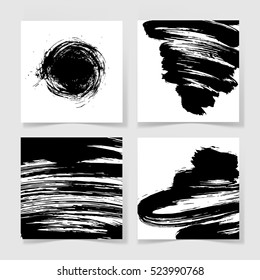 set of four black ink brushes grunge square pattern, hand drawing background collection for your design, brush strokes element vector illustration 