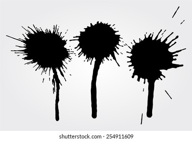 Set of four black ink splash. 