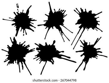 Set of four black ink splash. 