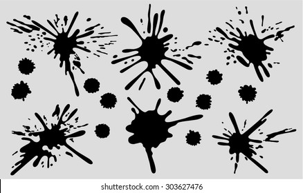 Set of four black ink splash. 