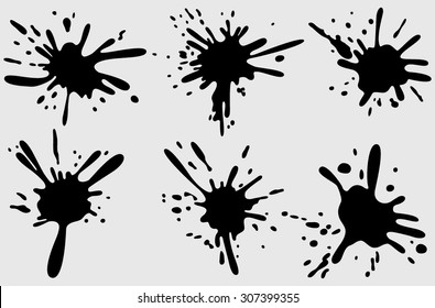 Set of four black ink splash. 
