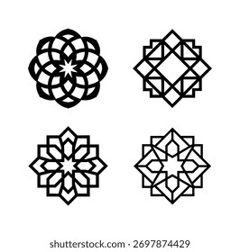Set of four black islamic geometric ornamental patterns designs