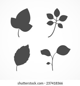 Set of four black leaves icons. Isolated on white background. Vector illustration, eps 8.