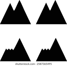 Set of Four Black Mountain Silhouettes Icons for Nature and Outdoor Designs