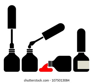 Set of four black nail polish silhouettes, isolated.