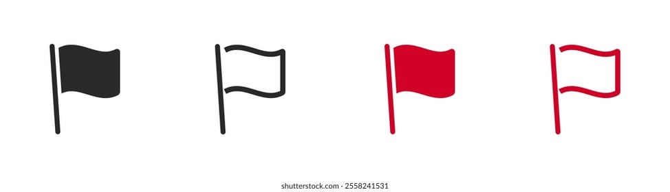 A set of four black and red flag icons in various styles, symbolizing alerts or signals.