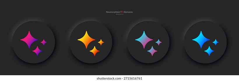 Un conjunto de cuatro Botones redondos negros con un Iniciar sesión de inteligencia artificial de diferentes colores. Botones en el estilo neumórfico. Gráficos de Vector EPS 10.