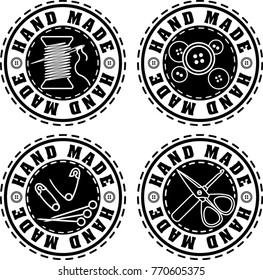 Set of four black rubber stamp solid style Hand made labels for your design.