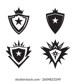 Set of Four Black Shield and Star Vector Icons