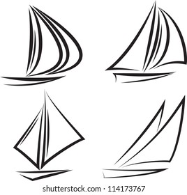 Set of four black silhouette sailboats