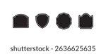 Set of four black silhouette shields and plaques on white background.