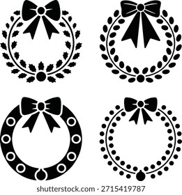 Un conjunto de cuatro iconos vectoriales de silueta negra con diferentes diseños de coronas con arcos, aislados sobre un fondo blanco.